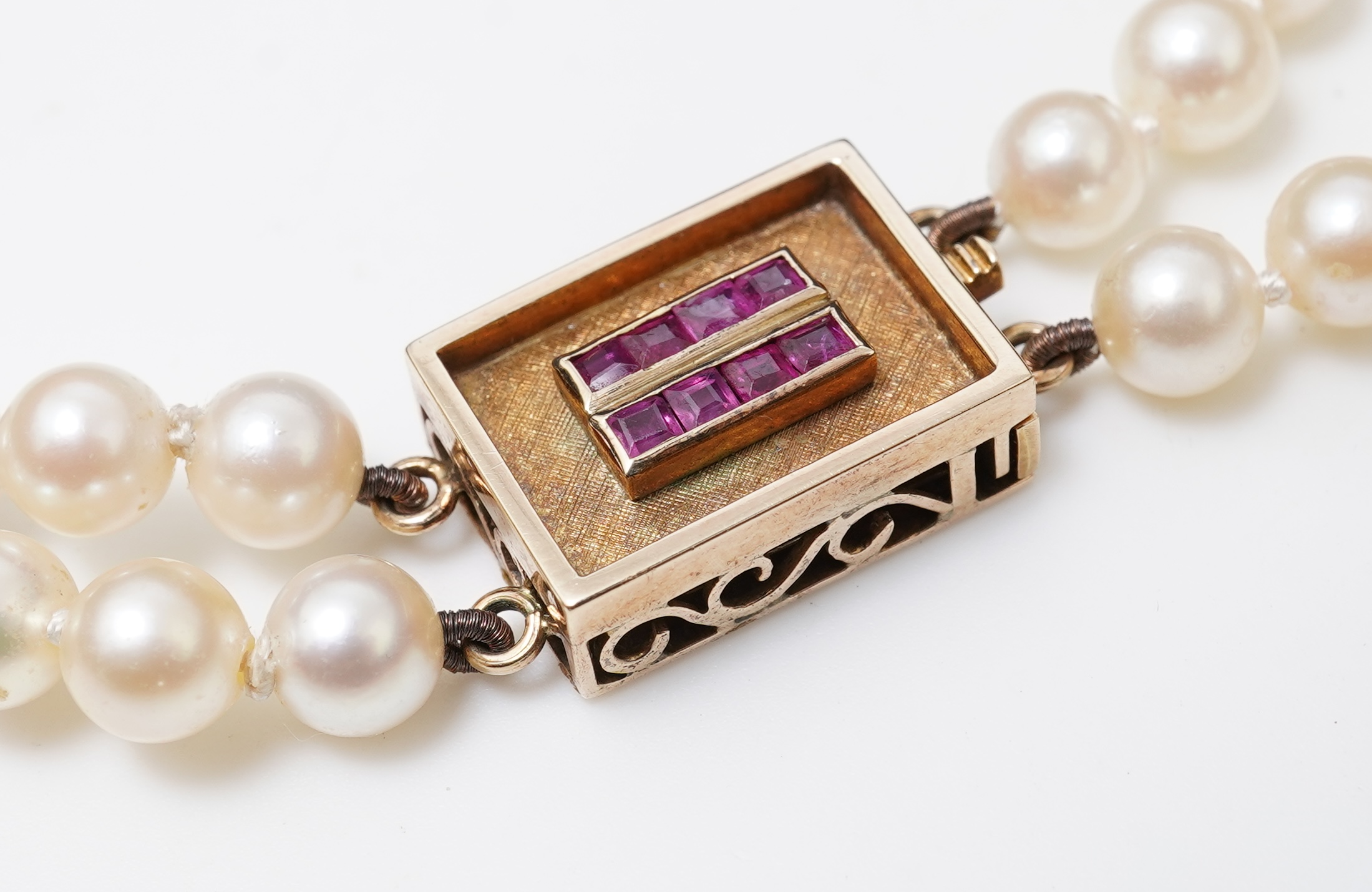 A cultured pearl and ruby necklace